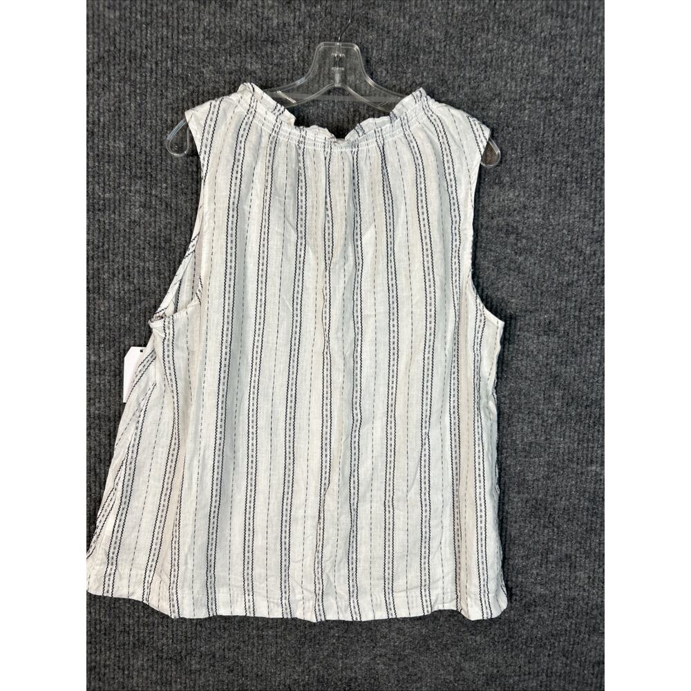 Time and Tru White and Navy Vertical Stripe Ruffle V-Neck Sleeveless Top - Picture 2 of 10